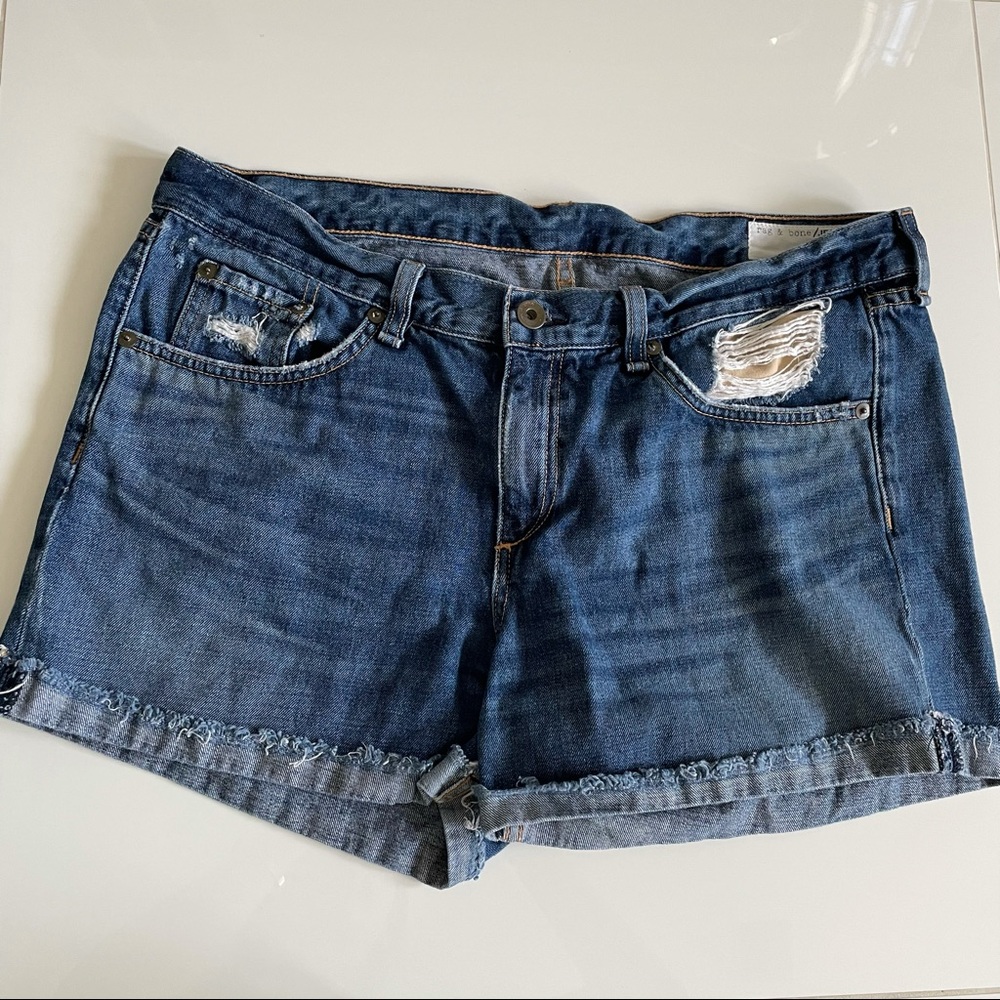 rag & bone Blue Distressed Denim Shorts